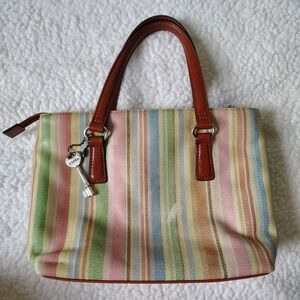 Fossil Genuine Leather Multi-colored Vertically Striped Satchel Handbag …